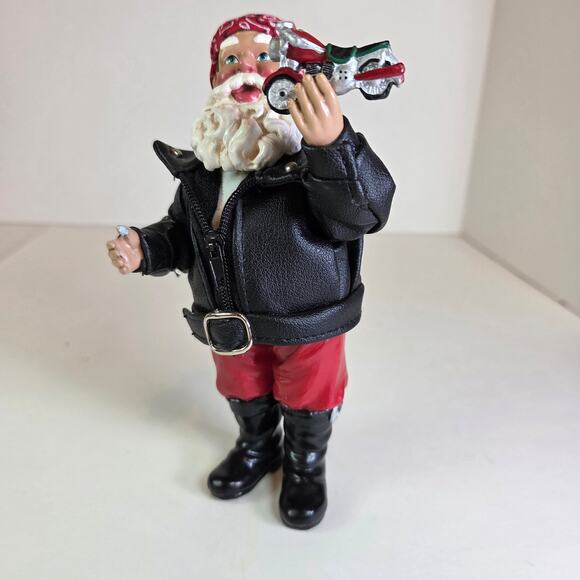 Biker Santa Claus Figurine with Motorcycle – Christmas Decor, 6" Tall - Picture 7 of 14